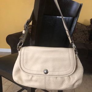 Coach Ivory Leather Soho Pleated Front Flap Hobo Shoulder Bag